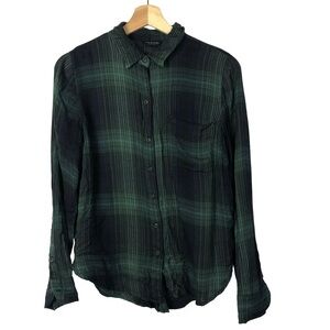 Lucky Brand Dark Green Plaid Long Sleeve Button Down XS
